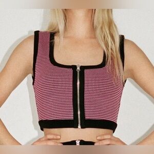 Zara Cropped zip up jacquard black red vest shirt top S